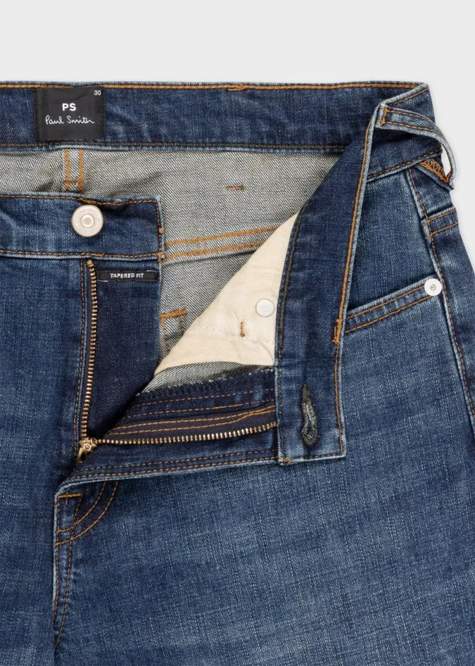 Mens Paul Smith The Classics TaperedFit 039Crosshatch Stretch039 BlueRinse Jeans
