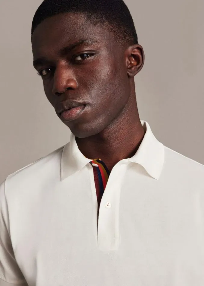 Mens Paul Smith The Classics White Cotton 039Artist Stripe039 Placket Polo Shirt