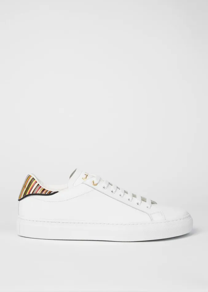 Mens Paul Smith The Classics White Leather 039Beck039 Sneakers With 039Signature Stripe039 Heel Panels Mens Paul Smith The Classics White Leather 039Beck039 Sneakers With 039Signature Stripe039 Heel Panels