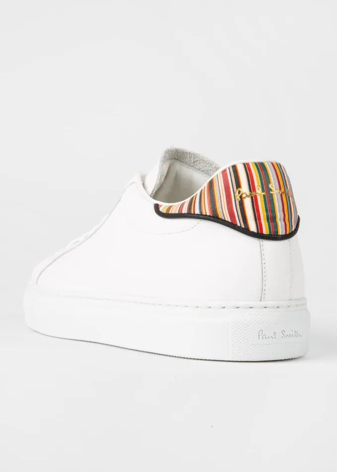 Mens Paul Smith The Classics White Leather 039Beck039 Sneakers With 039Signature Stripe039 Heel Panels Mens Paul Smith The Classics White Leather 039Beck039 Sneakers With 039Signature Stripe039 Heel Panels
