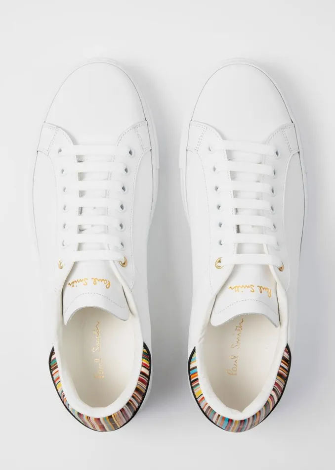 Mens Paul Smith The Classics White Leather 039Beck039 Sneakers With 039Signature Stripe039 Heel Panels Mens Paul Smith The Classics White Leather 039Beck039 Sneakers With 039Signature Stripe039 Heel Panels