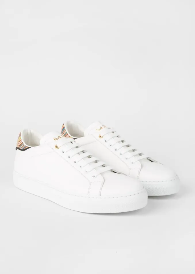 Mens Paul Smith The Classics White Leather 039Beck039 Sneakers With 039Signature Stripe039 Heel Panels Mens Paul Smith The Classics White Leather 039Beck039 Sneakers With 039Signature Stripe039 Heel Panels