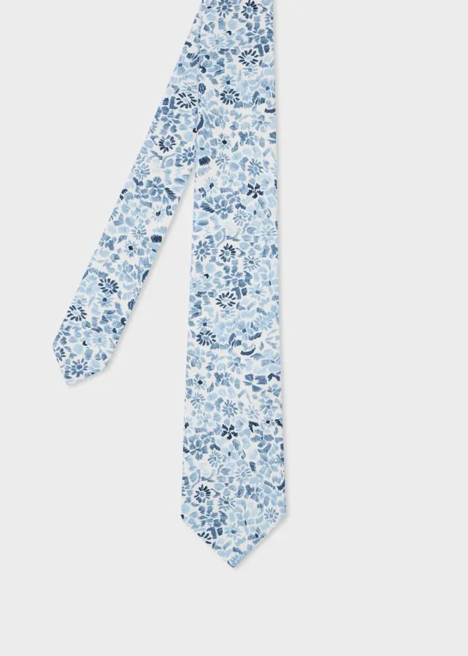 Mens Paul Smith Ties Blue 039Pencil Floral039 Cotton Tie