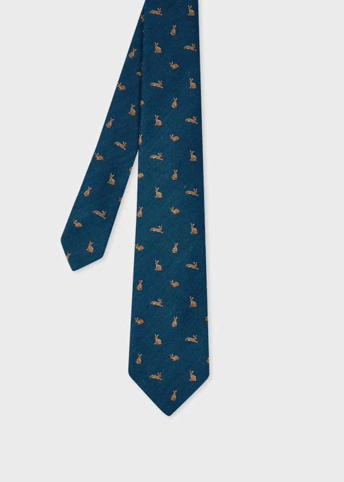 Mens Paul Smith Ties Blue 039Rabbit039 SilkWool Tie