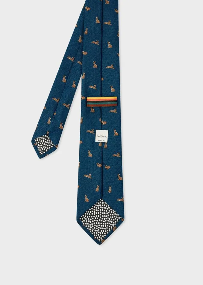 Mens Paul Smith Ties Blue 039Rabbit039 SilkWool Tie