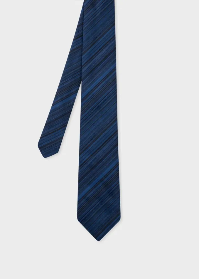 Mens Paul Smith Ties Blue Muted 039Signature Stripe039 Silk Tie