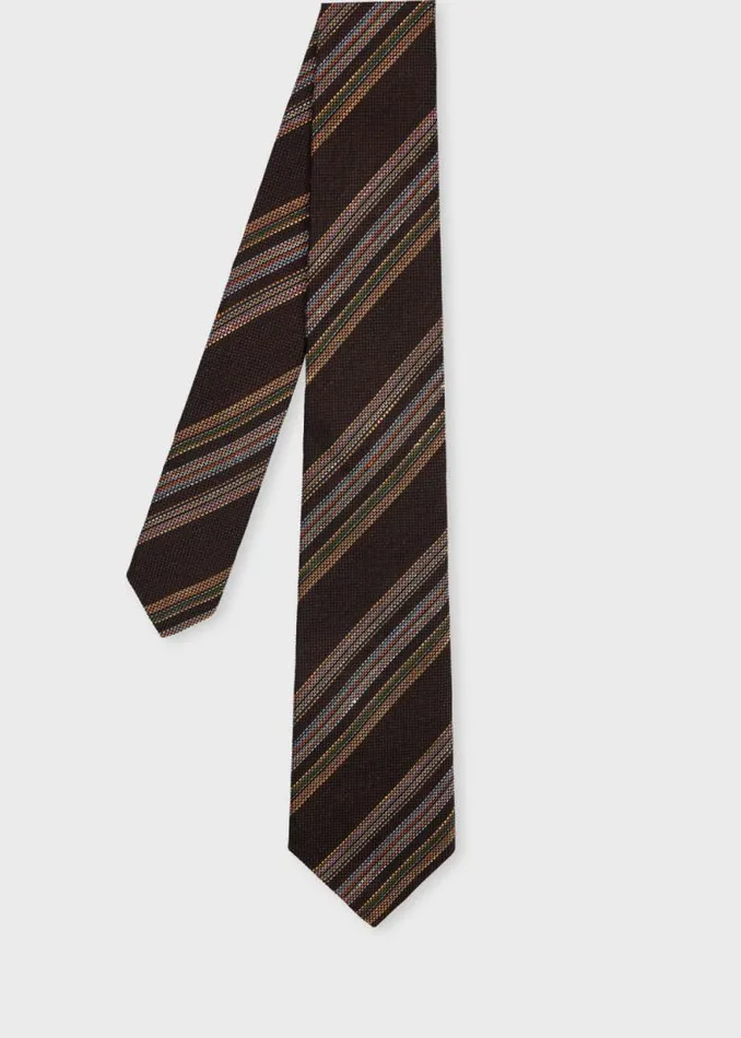 Mens Paul Smith Ties Brown LinenSilk Block Stripe Tie