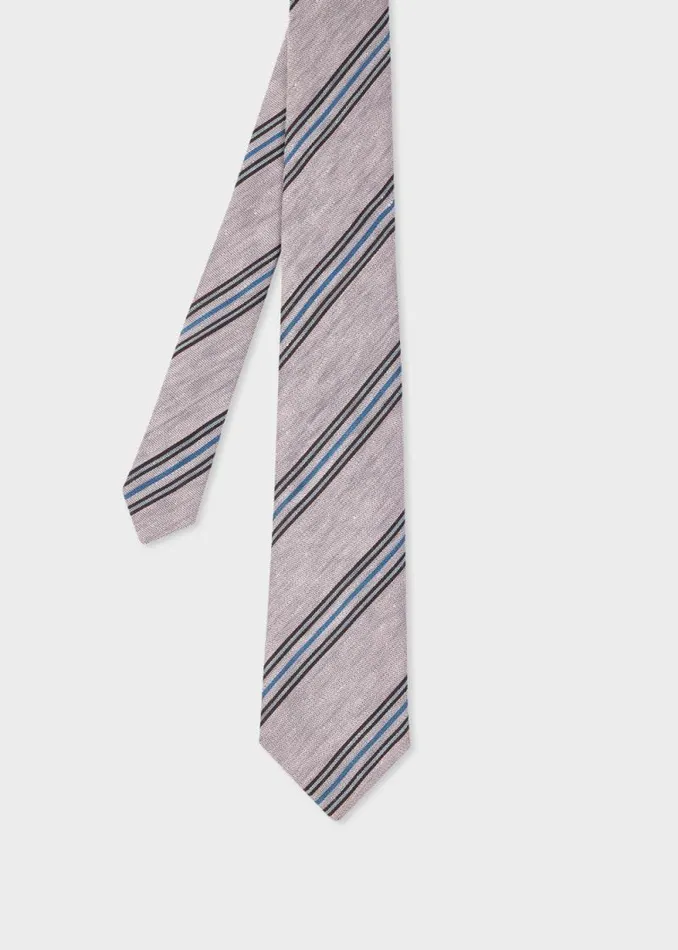 Mens Paul Smith Ties Dusky Pink LinenBlend Block Stripe Tie
