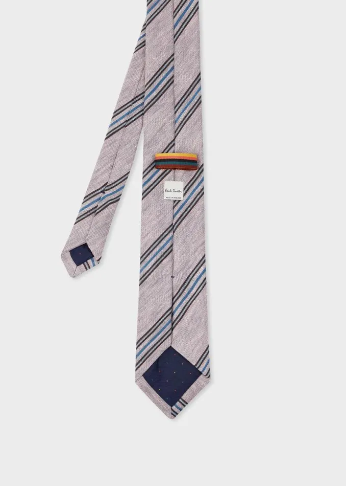 Mens Paul Smith Ties Dusky Pink LinenBlend Block Stripe Tie