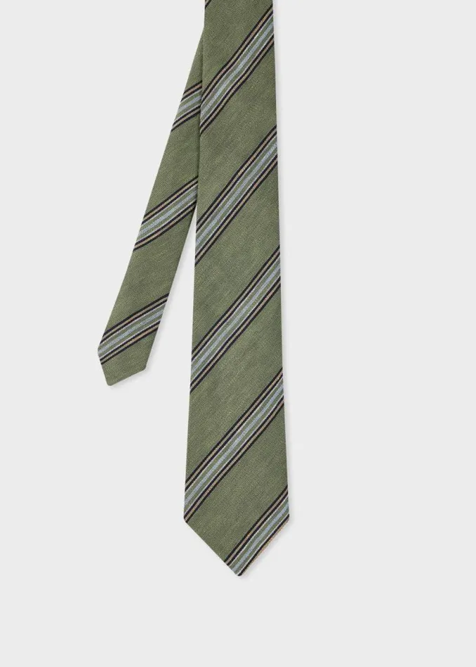 Mens Paul Smith Ties Green LinenBlend Block Stripe Tie