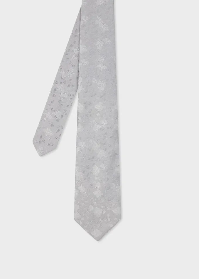 Mens Paul Smith Ties Grey Floral Jacquard Silk Tie