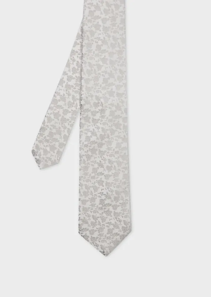 Mens Paul Smith Ties Grey Floral Silk Tie