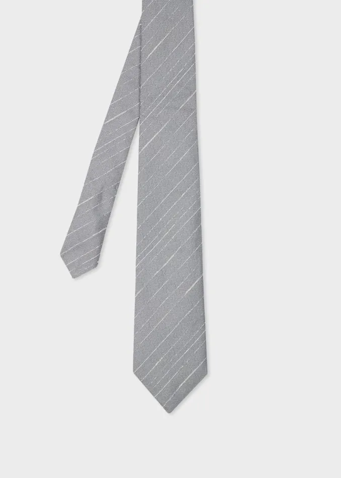 Mens Paul Smith Ties Grey Metallic TexturedStripe Silk Tie