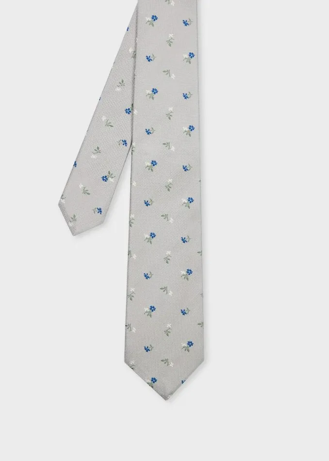 Mens Paul Smith Ties Grey Silk Floral Tie