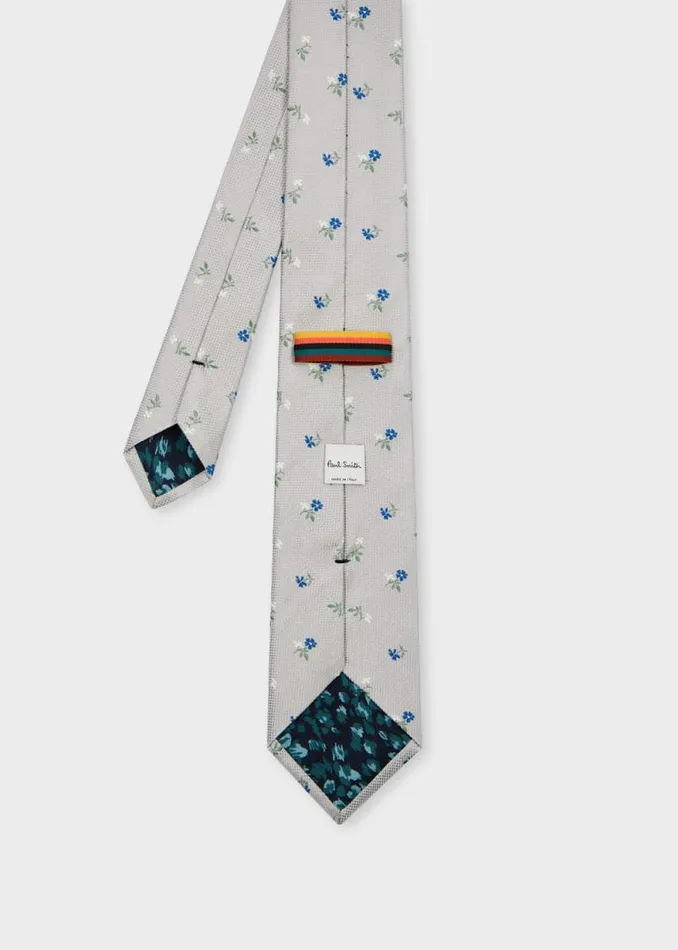 Mens Paul Smith Ties Grey Silk Floral Tie Mens Paul Smith Ties Grey Silk Floral Tie