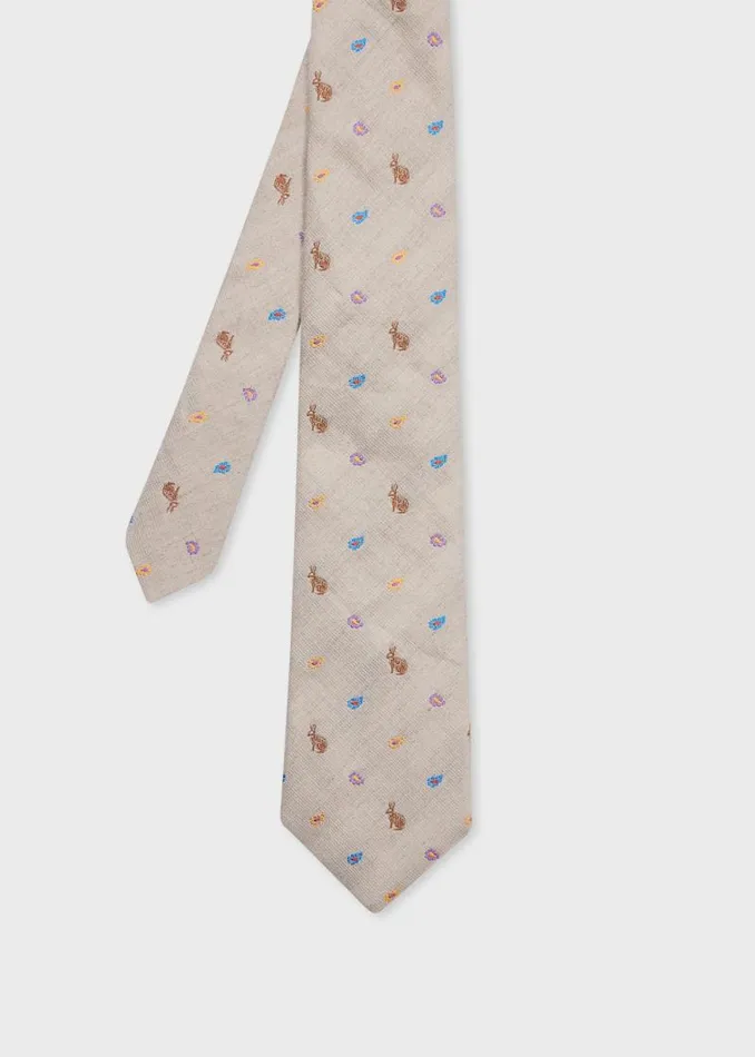 Mens Paul Smith Ties Grey SilkLinen 039Rabbit Paisley039 Tie