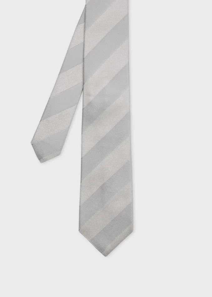 Mens Paul Smith Ties Grey Silk Tonal Diagonal Stripe Tie
