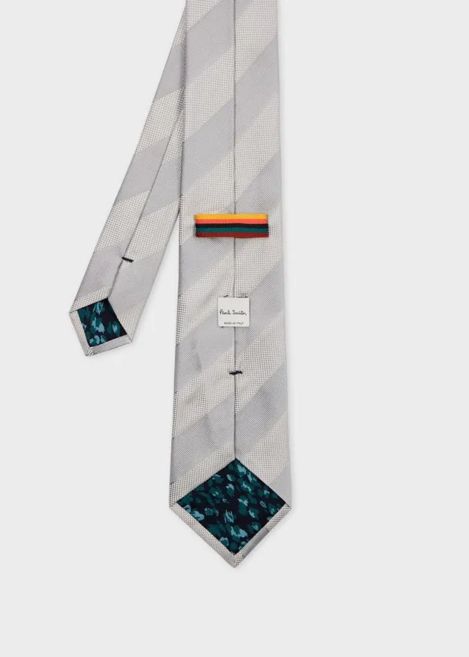Mens Paul Smith Ties Grey Silk Tonal Diagonal Stripe Tie