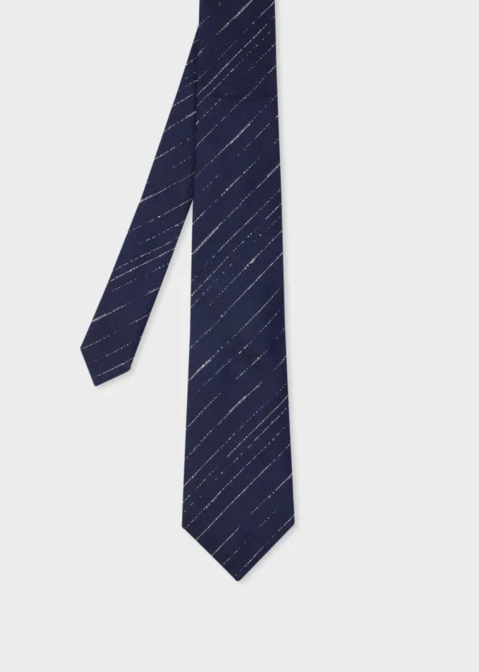 Mens Paul Smith Ties Navy Blue TexturedStripe Silk Tie