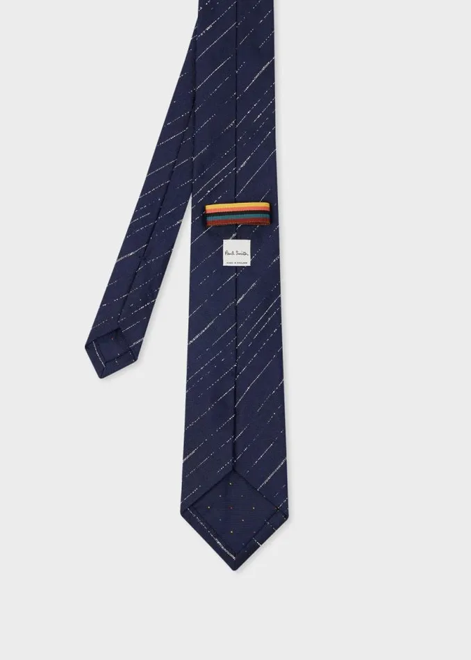 Mens Paul Smith Ties Navy Blue TexturedStripe Silk Tie