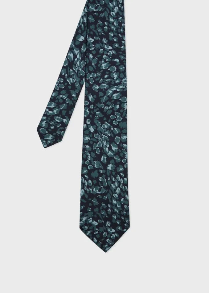 Mens Paul Smith Ties Navy Leopard Silk Tie