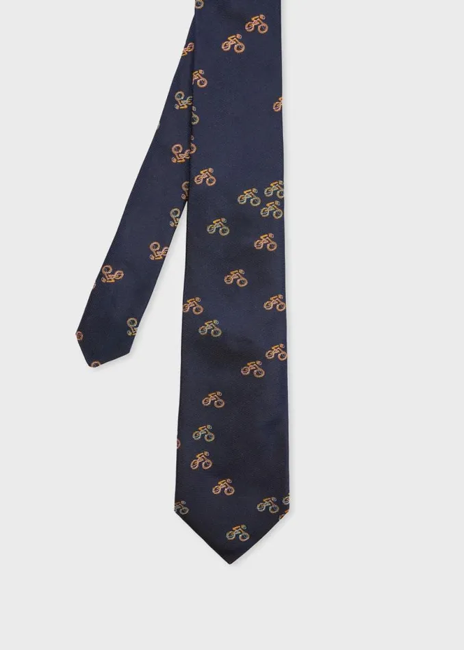 Mens Paul Smith Ties Navy Silk 039Cyclist Sketch039 Tie