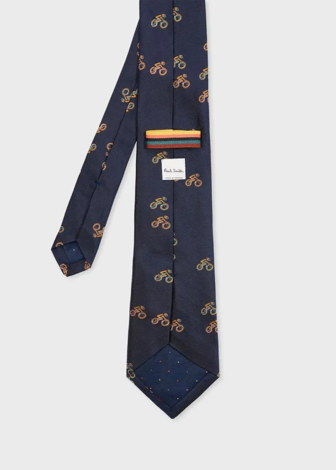Mens Paul Smith Ties Navy Silk 039Cyclist Sketch039 Tie