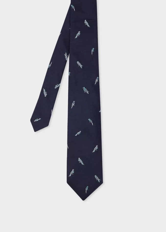 Mens Paul Smith Ties Navy Silk 039Parrots039 Tie