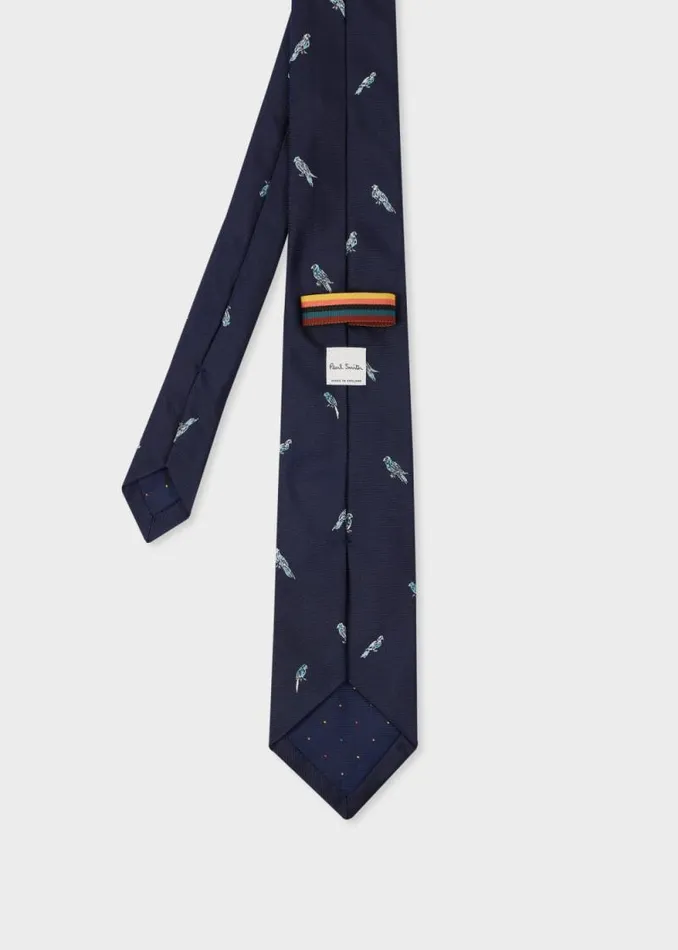 Mens Paul Smith Ties Navy Silk 039Parrots039 Tie