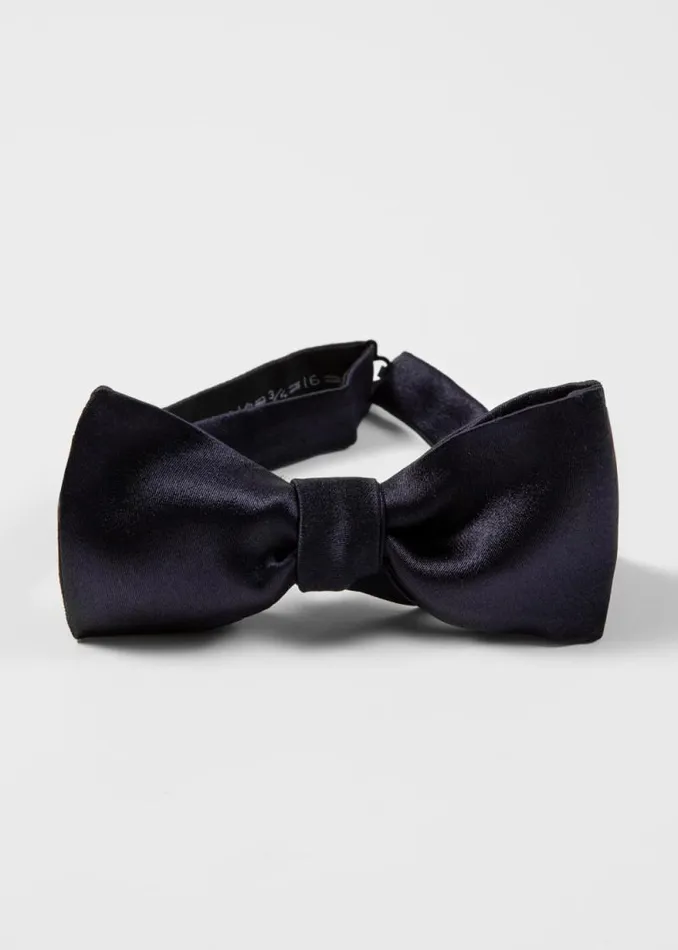 Mens Paul Smith Ties Navy Silk Satin SelfTie Bow Tie