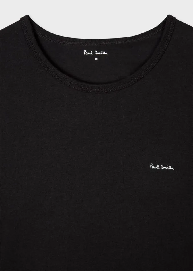 Mens Paul Smith Underwear Black Logo Organic Cotton Logo Lounge TShirts Three Pack