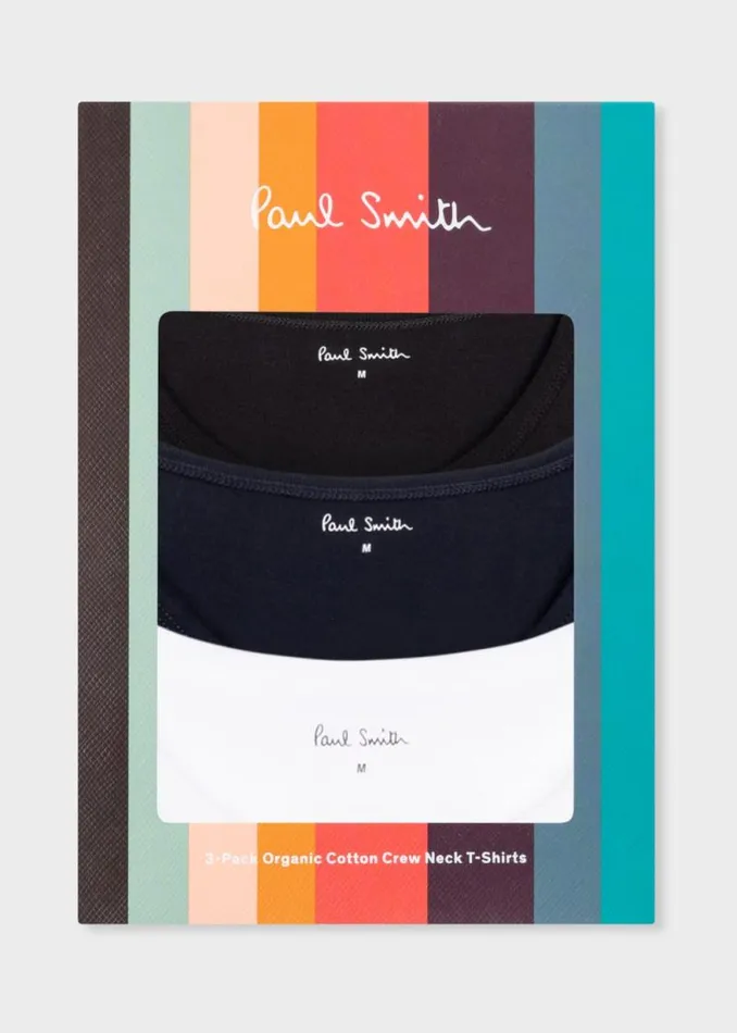 Mens Paul Smith Underwear Mixed Colour Organic Cotton Logo Lounge TShirts Three Pack