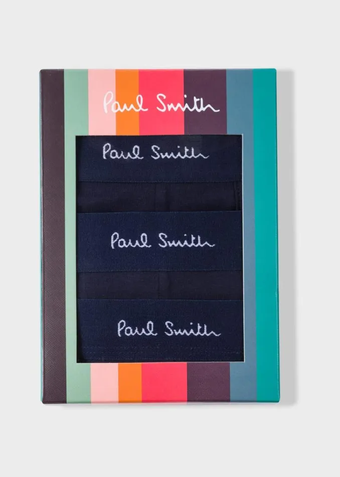 Mens Paul Smith Underwear Navy Organic Cotton LowRise Boxer Briefs Three Pack