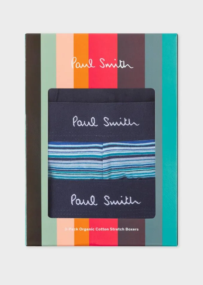 Mens Paul Smith Underwear OrganicCotton Blue 039Signature Stripe039 Mix Boxer Briefs Three Pack