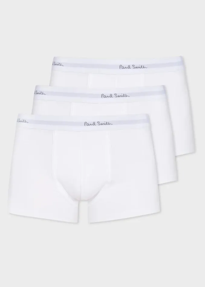 Mens Paul Smith Underwear White Organic Cotton Boxer Briefs Three Pack