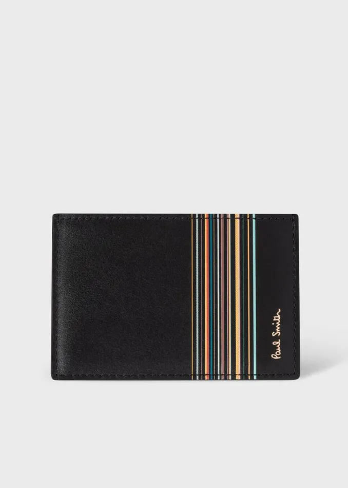 Mens Paul Smith Wallets Black Leather 039Signature Stripe Block039 Credit Card Holder