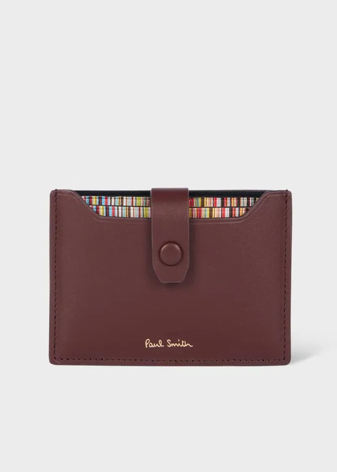 Mens Paul Smith Wallets Burgundy Leather Credit Hard Holder With 039Signature Stripe039 Pull Out