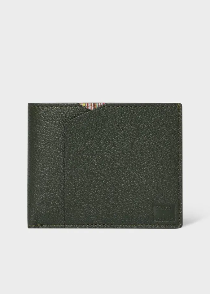 Mens Paul Smith Wallets Dark Green Grained Leather Compact Billfold Wallet