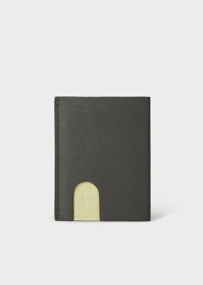 Mens Paul Smith Wallets Green And Yellow PopUp Textured Leather Card Holder