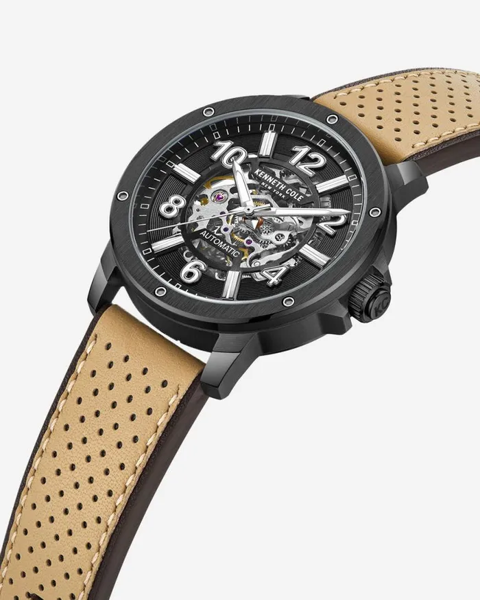 Mens Watches Men Kenneth Cole Automatic Perforated Leather Strap Watch Brown Mens Watches Men Kenneth Cole Automatic Perforated Leather Strap Watch Brown