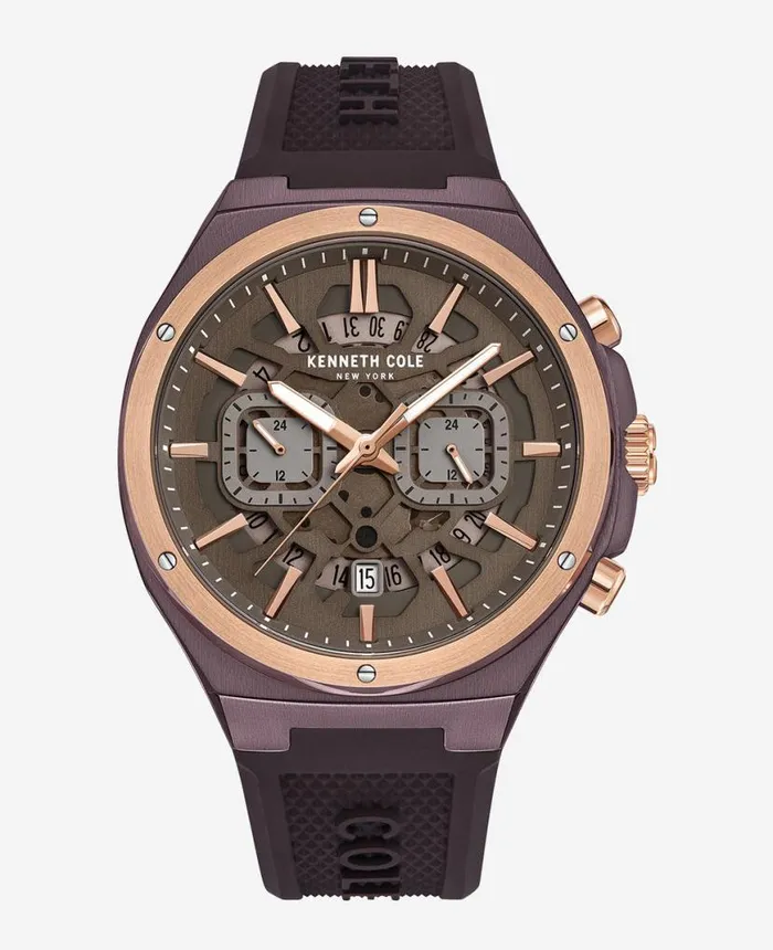 Mens Watches Men Kenneth Cole Automatic Skeleton MultiFunction Silicone Strap Watch Brown Mens Watches Men Kenneth Cole Automatic Skeleton MultiFunction Silicone Strap Watch Brown