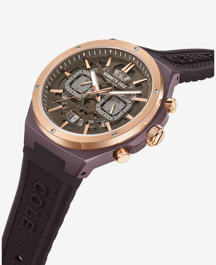 Mens Watches Men Kenneth Cole Automatic Skeleton MultiFunction Silicone Strap Watch Brown Mens Watches Men Kenneth Cole Automatic Skeleton MultiFunction Silicone Strap Watch Brown