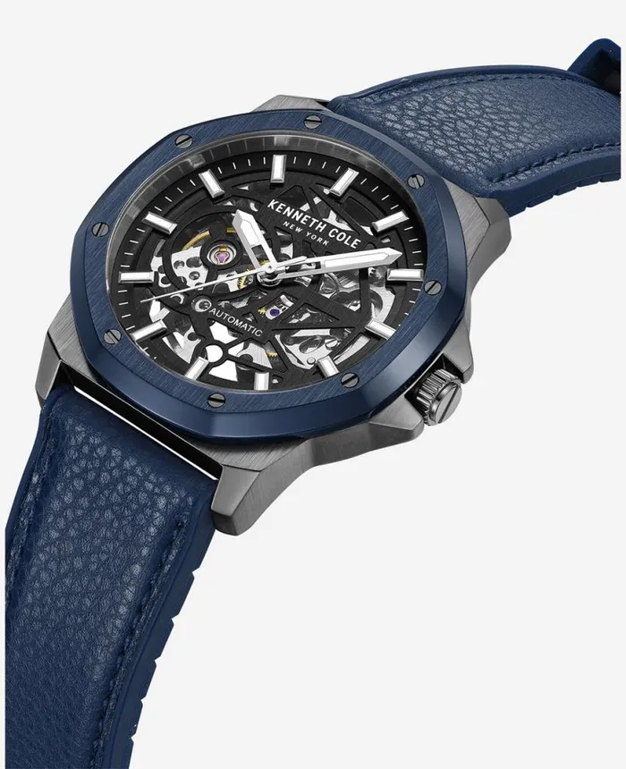 Mens Watches Men Kenneth Cole Automatic TwoTone Leather Strap Watch Blue Mens Watches Men Kenneth Cole Automatic TwoTone Leather Strap Watch Blue