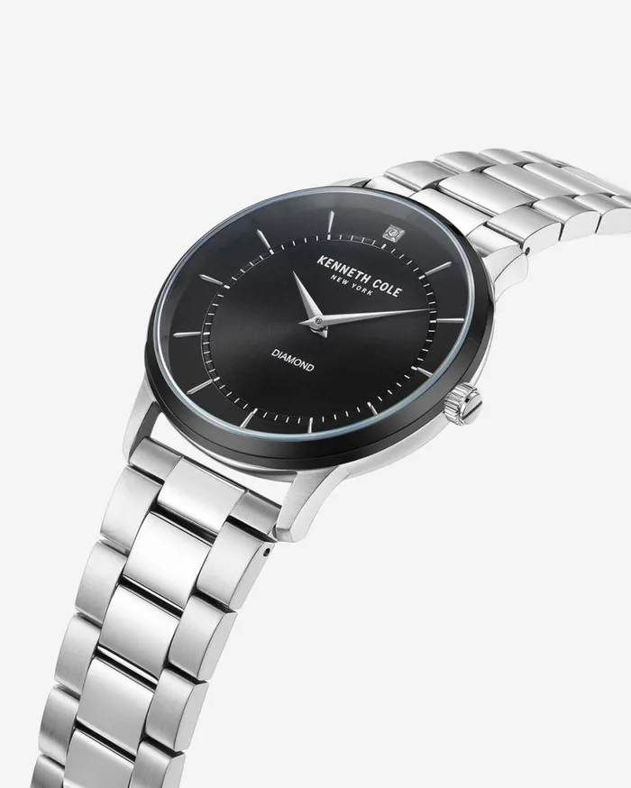 Mens Watches Men Kenneth Cole Diamond Dial Stainless Steel Bracelet Watch Grey