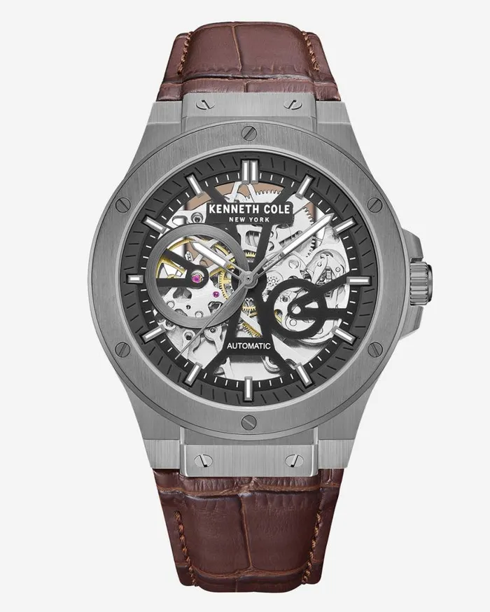 Mens Watches Men Kenneth Cole Kenneth Cole New York Automatic Gunmetal Watch With Brown Leather Strap Brown Mens Watches Men Kenneth Cole Kenneth Cole New York Automatic Gunmetal Watch With Brown Leather Strap Brown