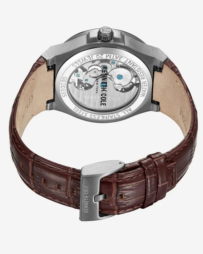 Mens Watches Men Kenneth Cole Kenneth Cole New York Automatic Gunmetal Watch With Brown Leather Strap Brown Mens Watches Men Kenneth Cole Kenneth Cole New York Automatic Gunmetal Watch With Brown Leather Strap Brown