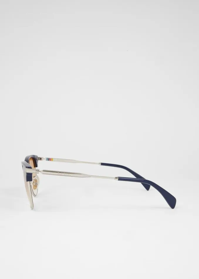 MensWomens Paul Smith Eyewear Silver And Navy 039Linden039 Sunglasses MensWomens Paul Smith Eyewear Silver And Navy 039Linden039 Sunglasses