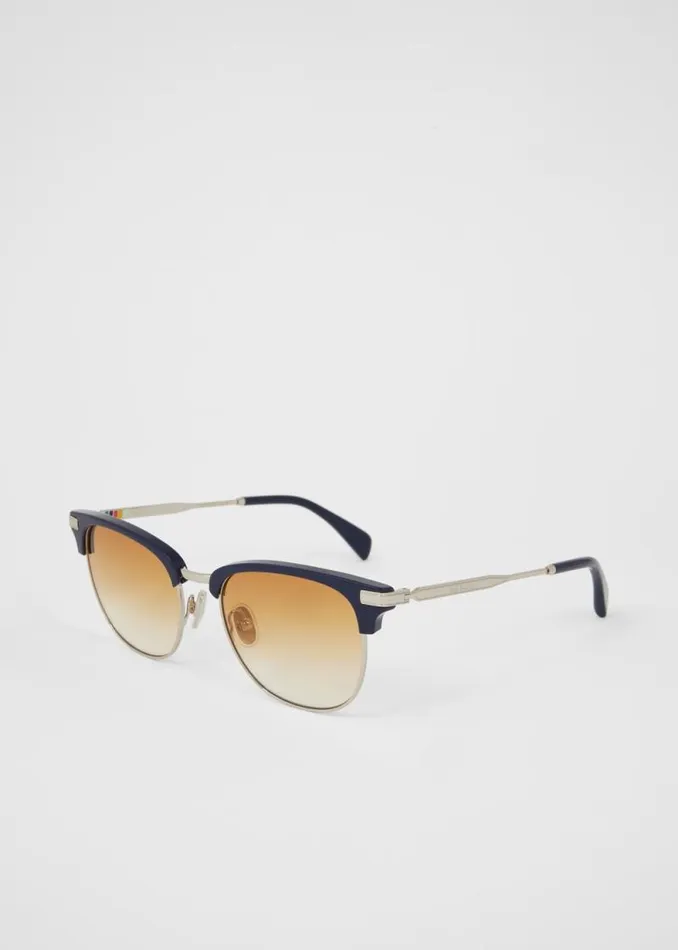 MensWomens Paul Smith Eyewear Silver And Navy 039Linden039 Sunglasses MensWomens Paul Smith Eyewear Silver And Navy 039Linden039 Sunglasses