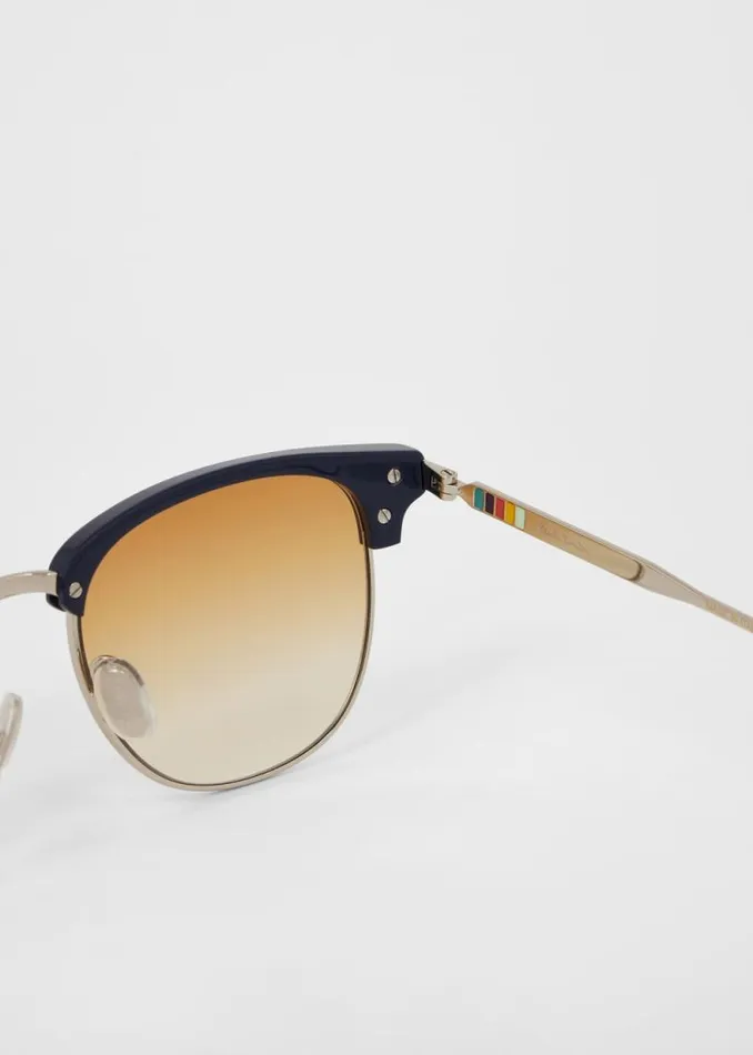 MensWomens Paul Smith Eyewear Silver And Navy 039Linden039 Sunglasses MensWomens Paul Smith Eyewear Silver And Navy 039Linden039 Sunglasses