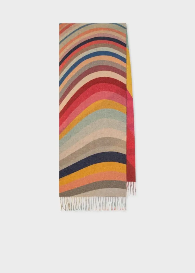 MensWomens Paul Smith Monogrammed Gifts WoolCashmere 039Swirl039 Stripe Scarf